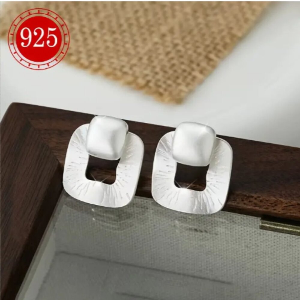 Square Stud Earrings for Women, S925 Sterling Silver NEW